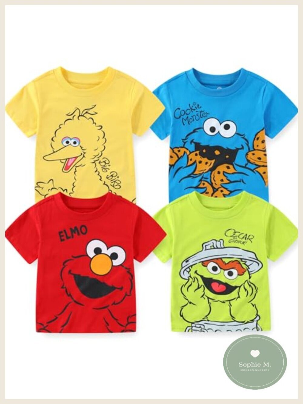 4 Pack Toddler Boys T-Shirts Sesame Street Elmo Big Bird Cookie Monster Oscar